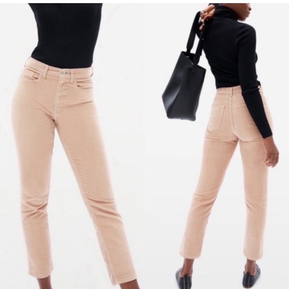 Everlane The Cheeky Straight Corduroy Pant Baby Cord High Rise Cream Sz 27 NEW